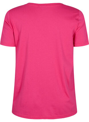 T-skjorte i bomull med V-hals og trykk, Fuchsia Purple Love, Packshot image number 1