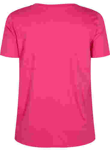 T-skjorte i bomull med V-hals og trykk, Fuchsia Purple Love, Packshot image number 1