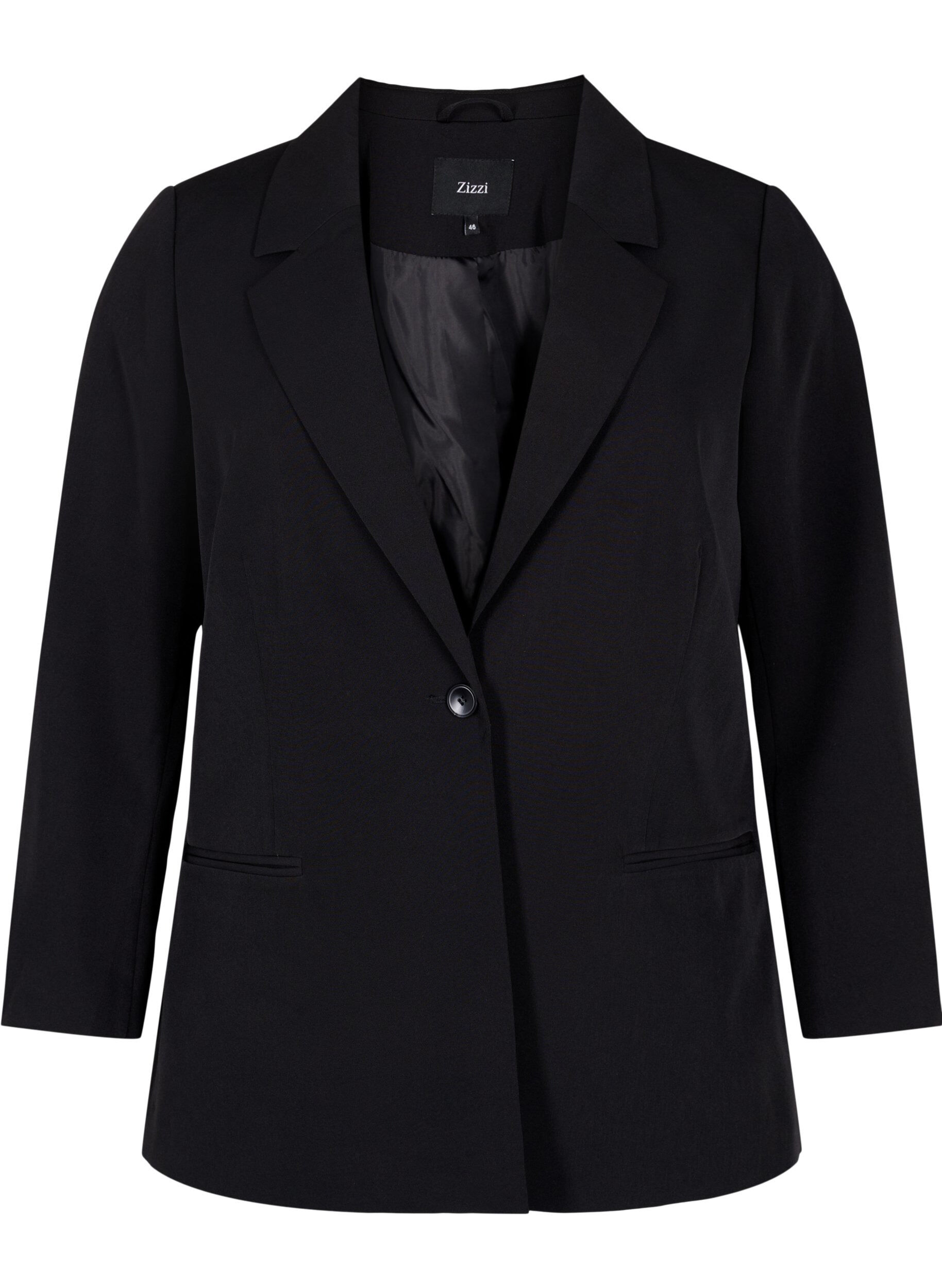 Zizzi Blazer som lukkes med &eacute;n knapp, Black, Packshot image number 0