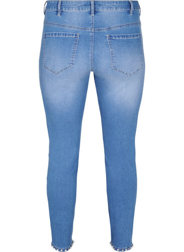 Cropped Amy jeans med perler, Light blue denim, Packshot image number 1