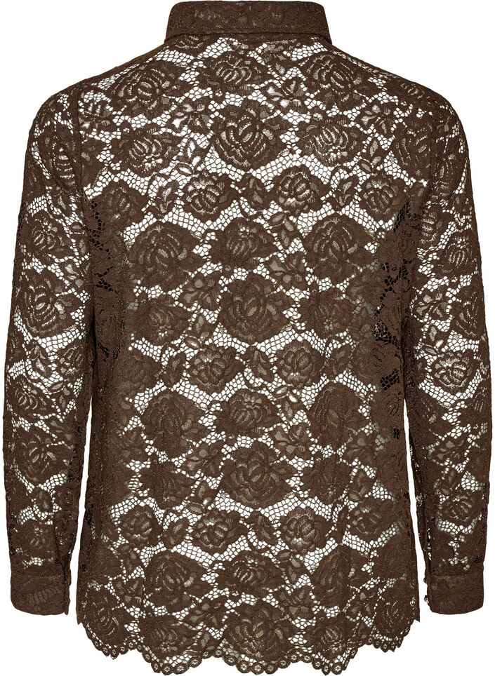 Skjorte i blonder med perleknapper, Brun, Packshot image number 1