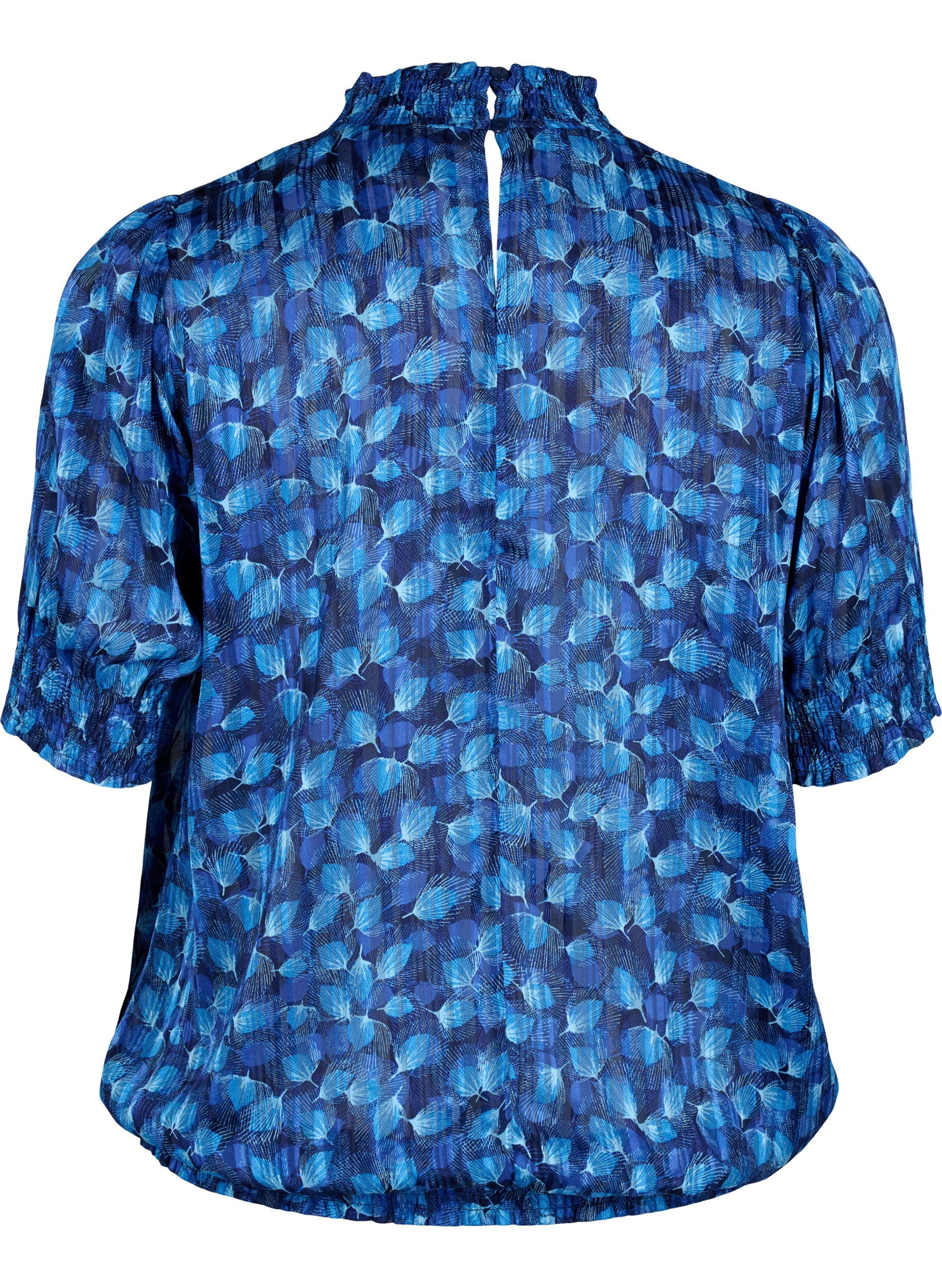 Zizzi Kortermet smokk bluse med trykk, Navy Blazer Leaf AOP, Packshot image number 1