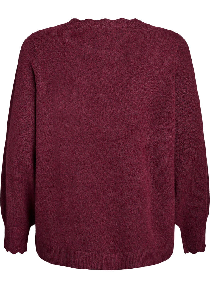 Strikkebluse med b&oslash;lgete kanter, M&oslash;rk Bordeaux, Packshot image number 1