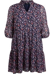 Tunika med blomstermønster og glittertråder, Navy Flower AOP