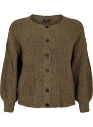 Strikket ribbestrikket cardigan med knapper, Brown Mel.