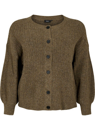 Strikket ribbestrikket cardigan med knapper, Brown Mel., Packshot image number 0