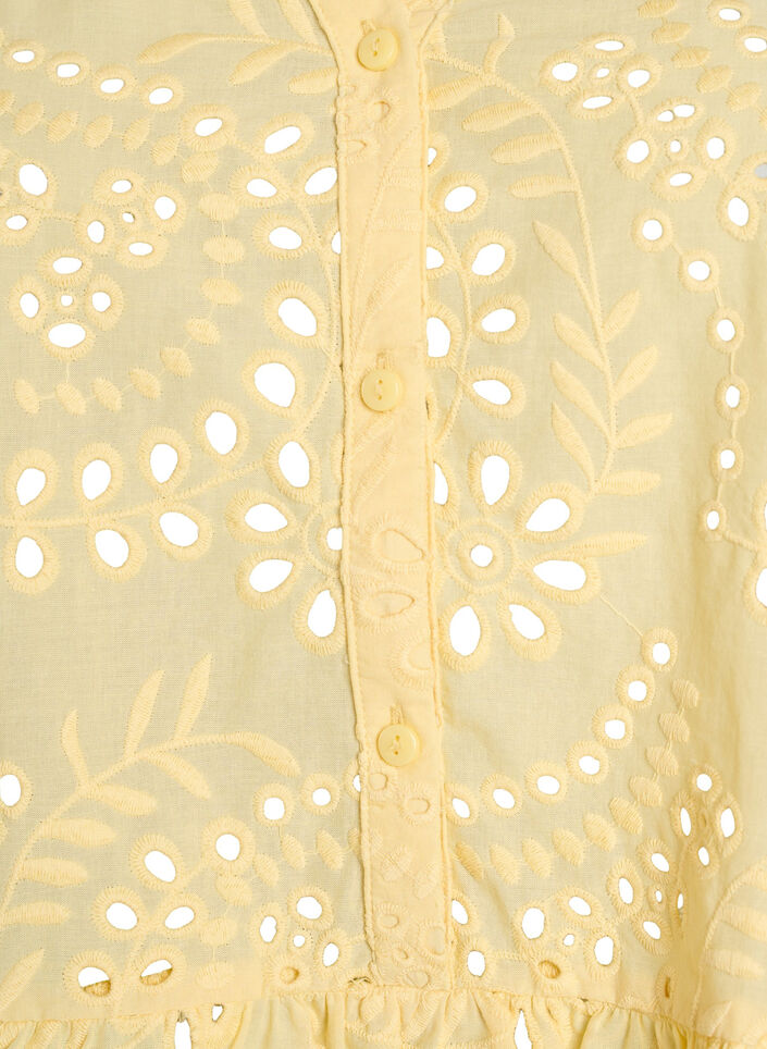 Ermel&oslash;s bluse i broderie anglaise med volanger, Gul, Packshot image number 2