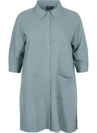 Lang viskoseskjorte med lommer og 3/4-ermer, Balsam Green