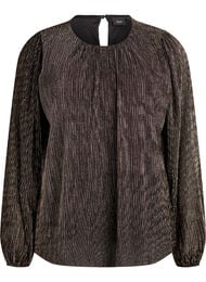 Festbluse med glitterstriper og lange ermer, Svart