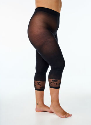 Zizzi 50 denier strømpebukser med blonderkant, Svart, Packshot image number 0