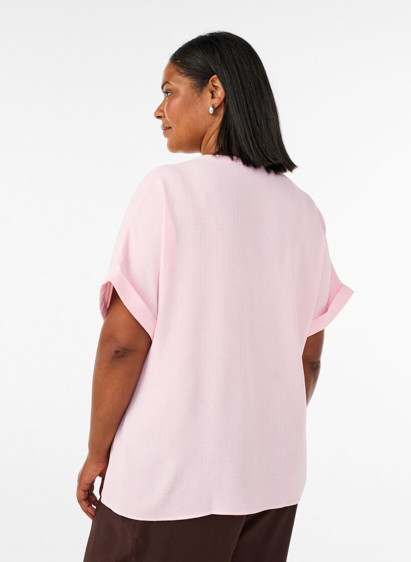 L&oslash;s bluse med korte ermer, Rosa, Model image number 2