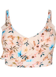 Blomstrete bikinioverdel med volangdetaljer, Beige
