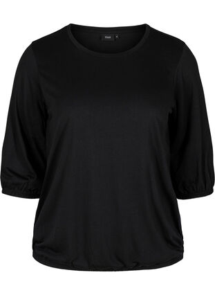 Ensfarget bluse med 3/4-ermer, Black, Packshot image number 0