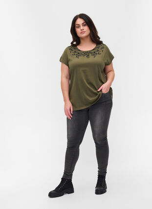 T-skjorte i bomull med mønster, Ivy Green Mel Leaf, Model image number 2