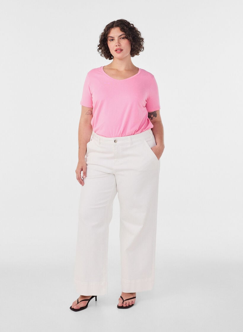 Ensfarget basis T-skjorte i bomull, Rosa, Model image number 1