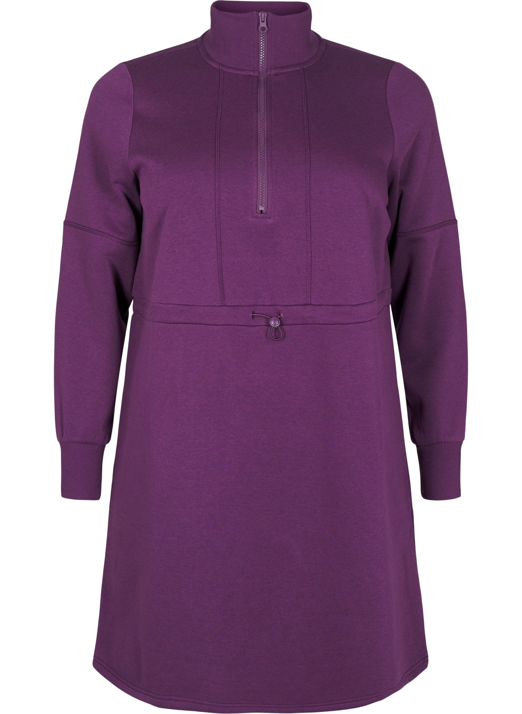 Zizzi Kort sweatshirtkjole med h&oslash;y hals og justerbar midje, Deep Purple, Packshot image number 0