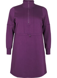 Kort sweatshirtkjole med høy hals og justerbar midje, Deep Purple