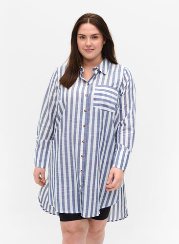 Lang stripete skjorte i bomull, Blue Y/D, Model image number 0