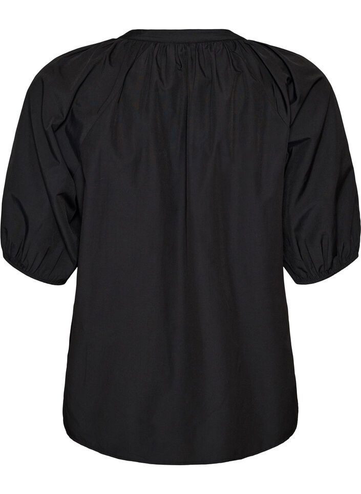 Skjortebluse med knappelukking og knytebelte, Svart, Packshot image number 1