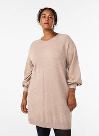 Kort strikkekjole med raglanermer, Beige Kort strikkekjole med raglanermer, Beige, Model