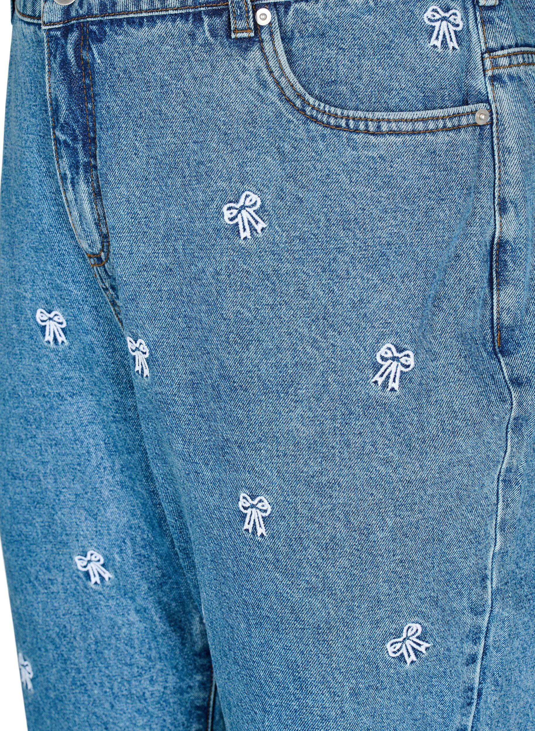 Zizzi Mille mom-fit jeans med broderi, Bl&aring;, Packshot image number 2