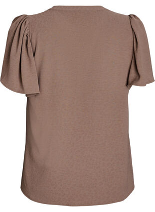 Zizzi Bluse med korte volangermer og V-hals, Brun, Packshot image number 1
