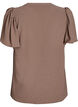 Bluse med korte volangermer og V-hals, Brun, Packshot image number 1