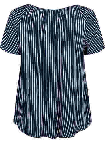 Stripete bluse av viskose med korte ermer, Navy B./White Stripe, Packshot image number 1