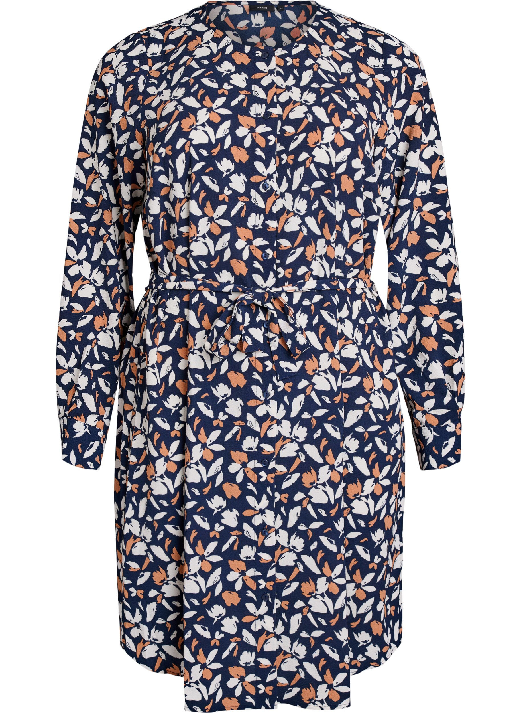 Langermet skjortekjole med knytebelte