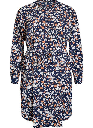 Zizzi Langermet skjortekjole med knytebelte, Blå, Packshot image number 0