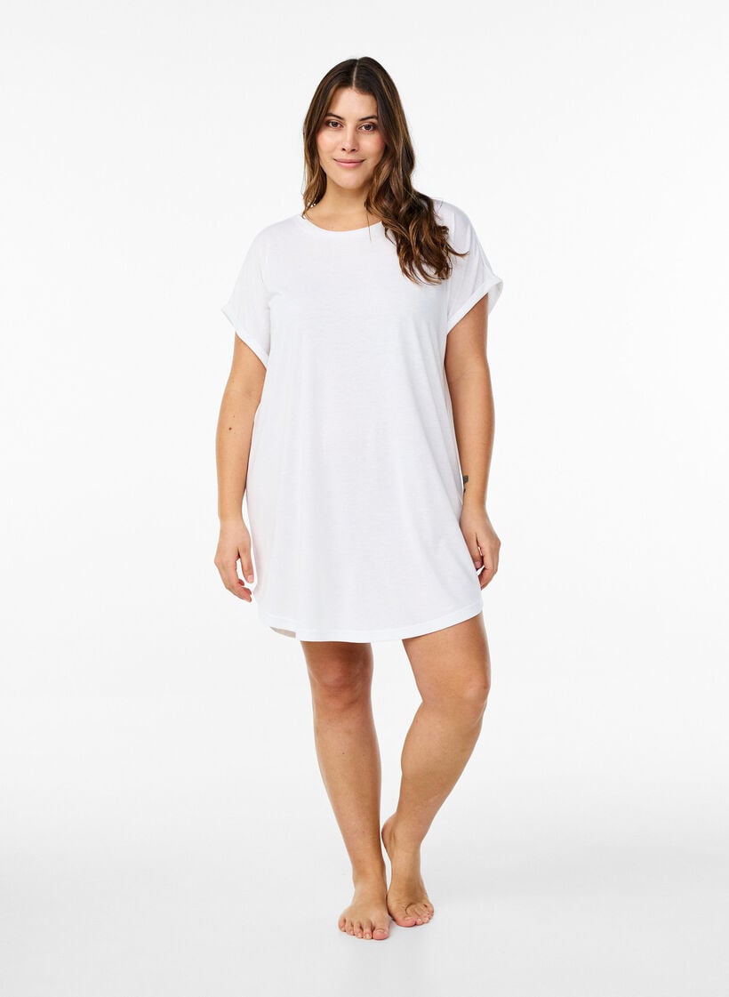 Nattkjole med korte ermer og tekstprint, , Model image number 1