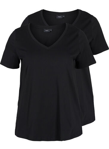 Basis T-skjorter i bomull 2 stk., Black/Black, Packshot image number 0