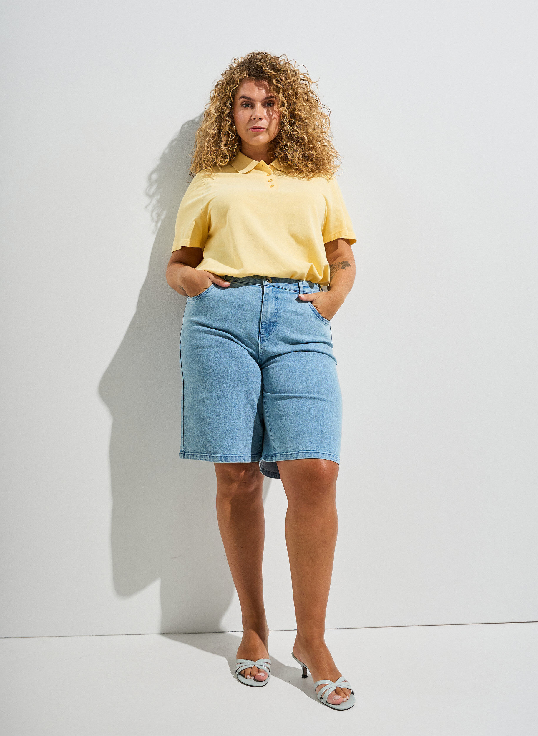 Zizzi Poloskjorte med korte ermer, Gul, Image image number 0