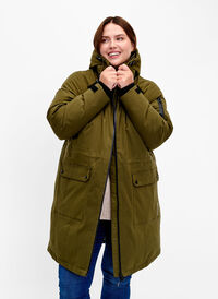 Funksjonell vinterjakke med hette og lommer, Winter Moss, Model