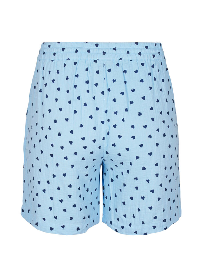 Bomullsmuslinshorts med hjerter, Blå, Packshot image number 1