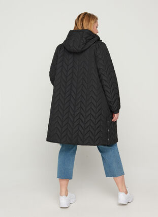 Quiltet jakke med hette, Black, Model image number 1