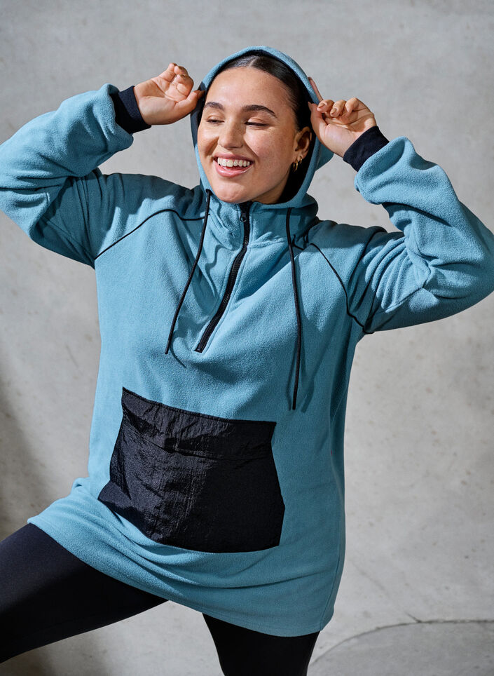 Lang anorak i fleece med glidelås, Smoke Blue w. Black, Image