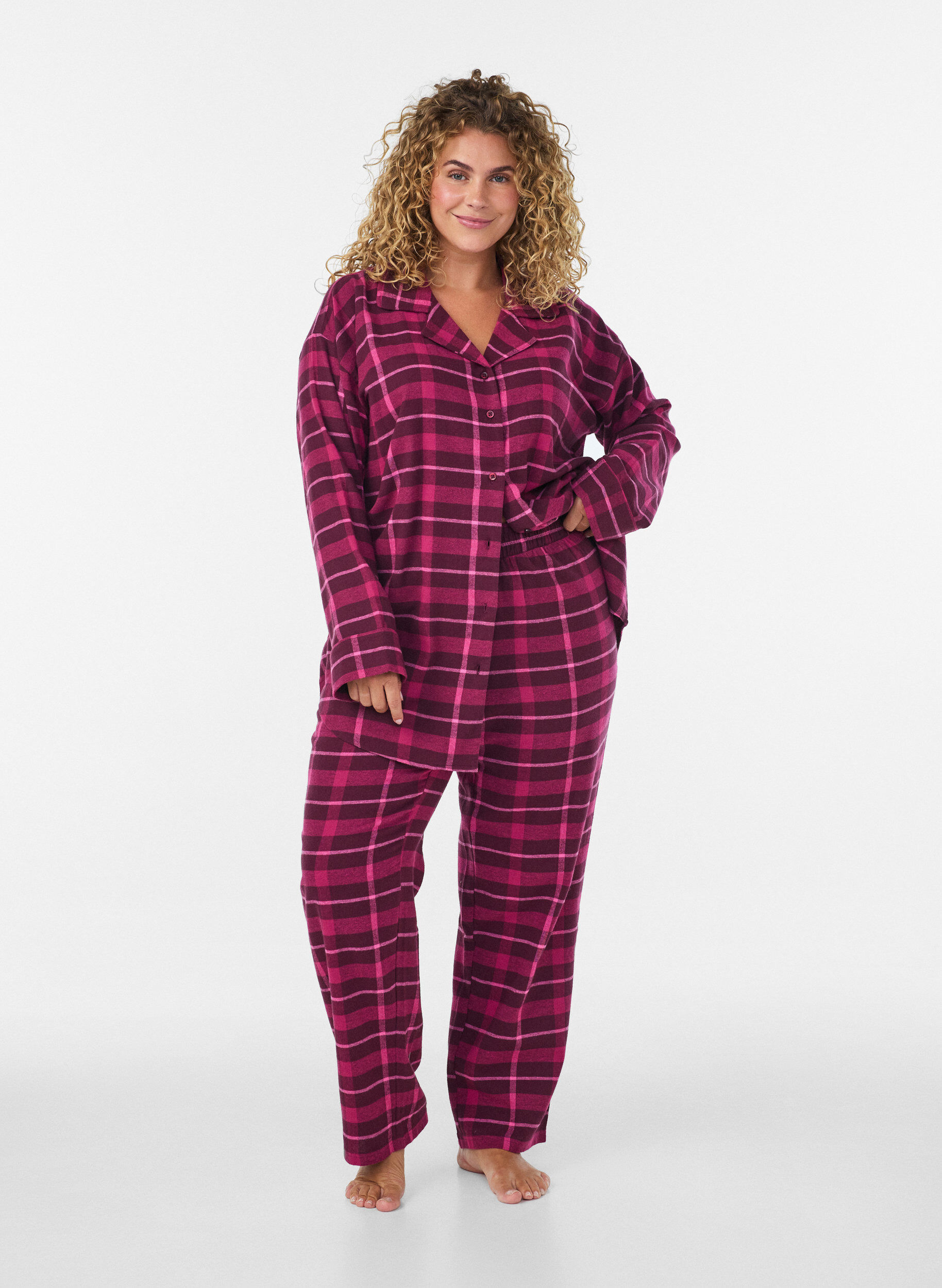 ZizziRutete bomulls pyjamasbukser, R&oslash;d, Model image number 0