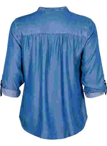 Skjorte med 3/4-ermer og rund hals, Medium Blue Denim, Packshot image number 1