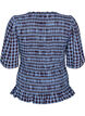 Bluse med smock, gingham-m&oslash;nster og rysjekant, Bl&aring;, Packshot image number 1