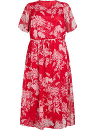 Lang chiffongkjole med blomstertrykk, Red Flower AOP