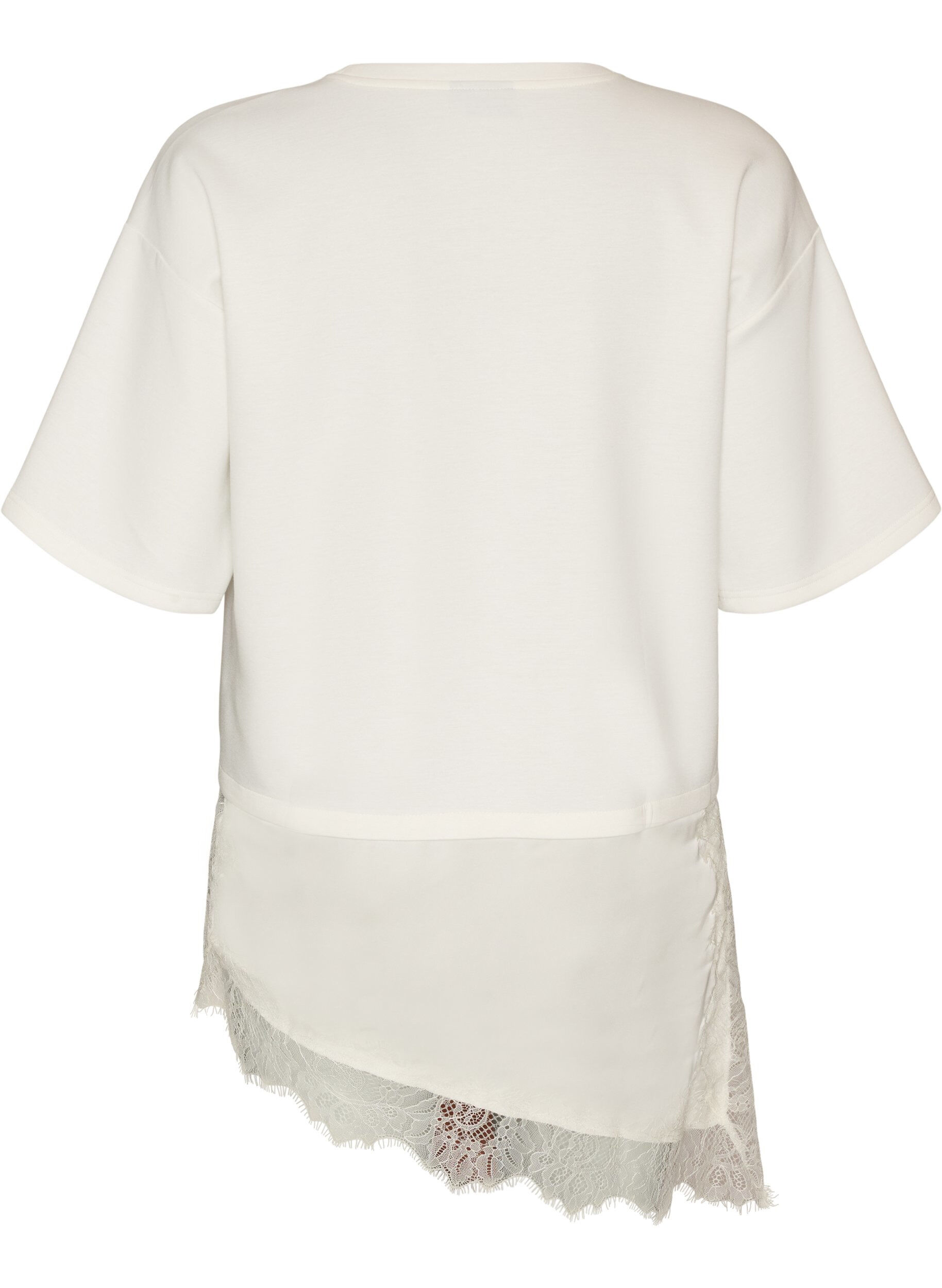 ZizziJerseybluse med lag-p&aring;-lag-look og blonder, Vanilje, Packshot image number 1