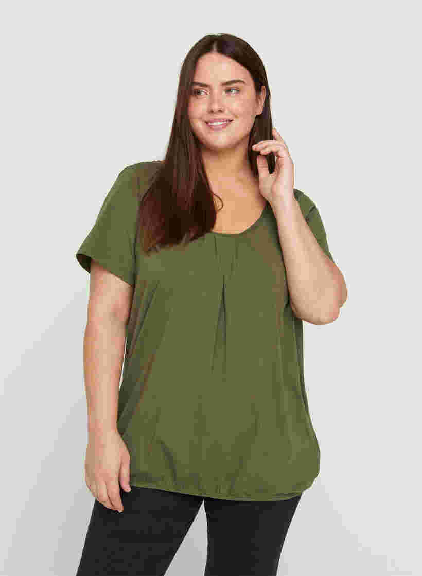 Kortermet T-skjorte med rund hals og blondekant, Ivy Green, Model image number 0