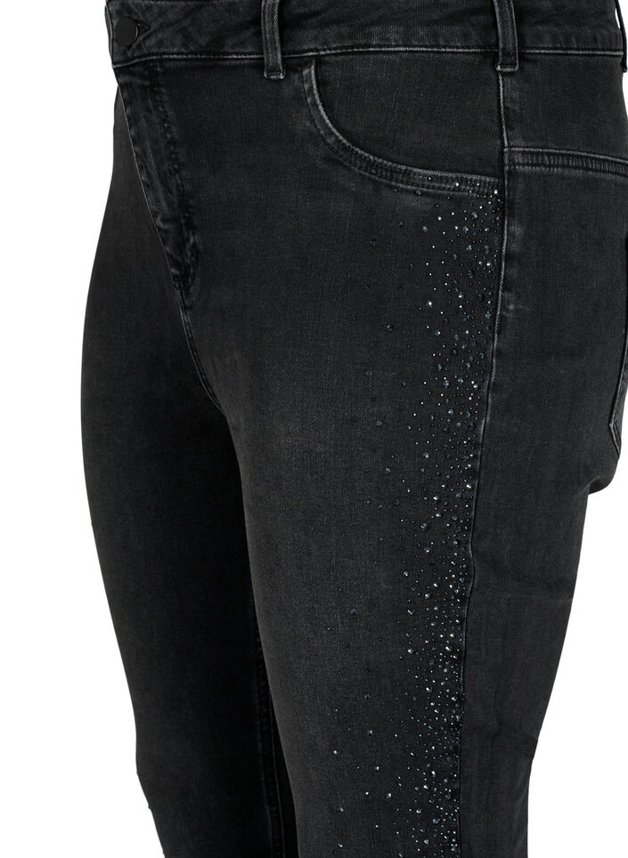Armyjeans med høy midje og strass, Grey Denim, Packshot image number 2