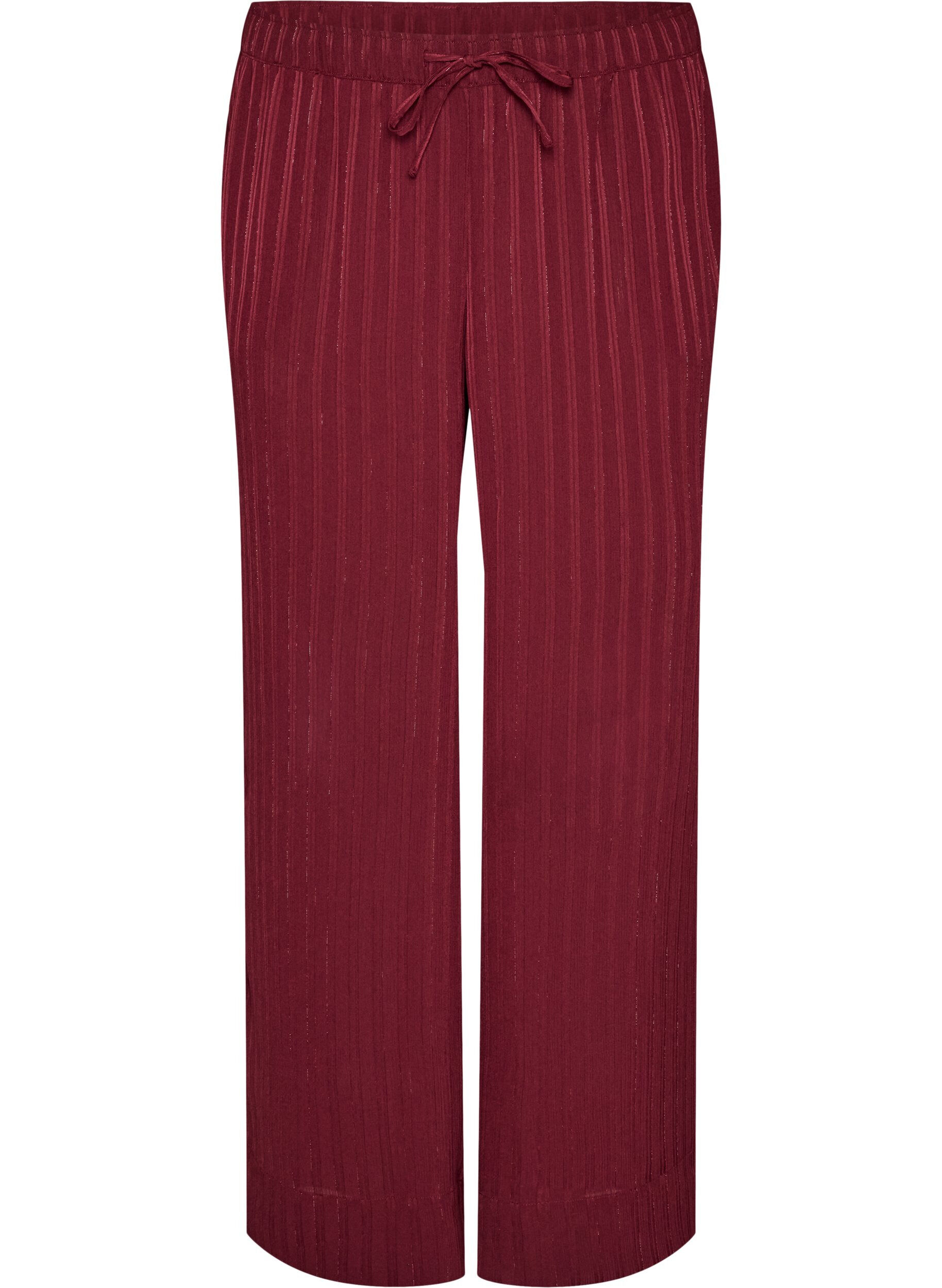 ZizziBukser med teksturerte striper og straight fit, R&oslash;d, Packshot image number 0