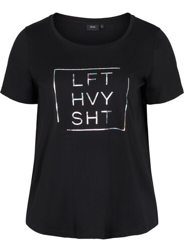 T-skjorte til trening med trykk, Black w. LFT, Packshot image number 0