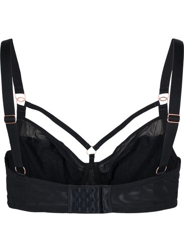 Mønstret BH med mesh og snøring, Black, Packshot image number 1