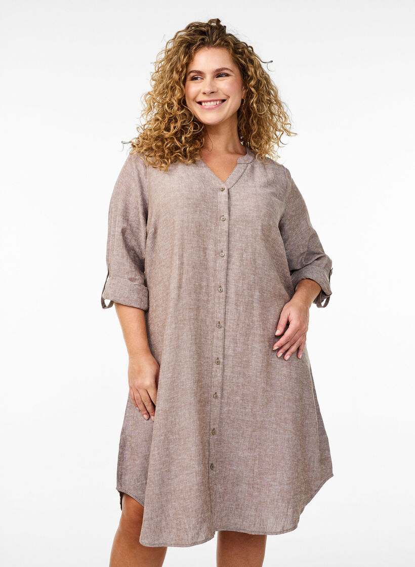 Lang skjorte i lin og viskose, Brun, Model image number 0