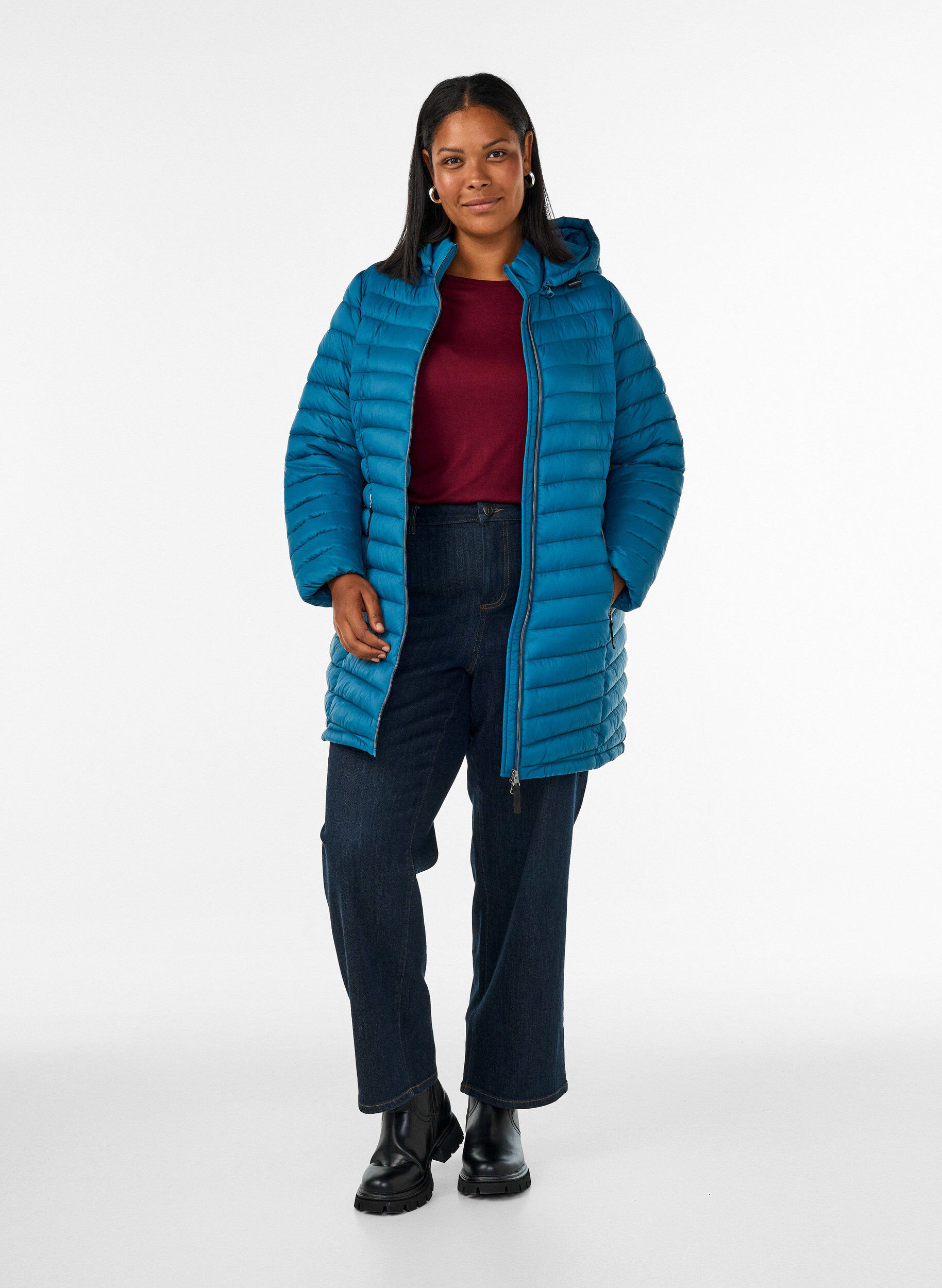 ZizziLett jakke med lommer og avtagbar hette, Bl&aring;, Model image number 1