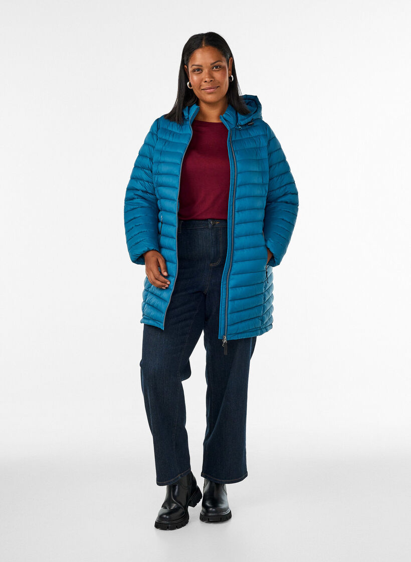 Lett jakke med lommer og avtagbar hette, Bl&aring;, Model image number 1